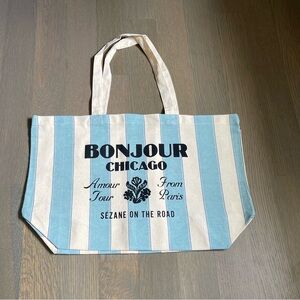 Sézane Blue and Cream Striped Tote Bag